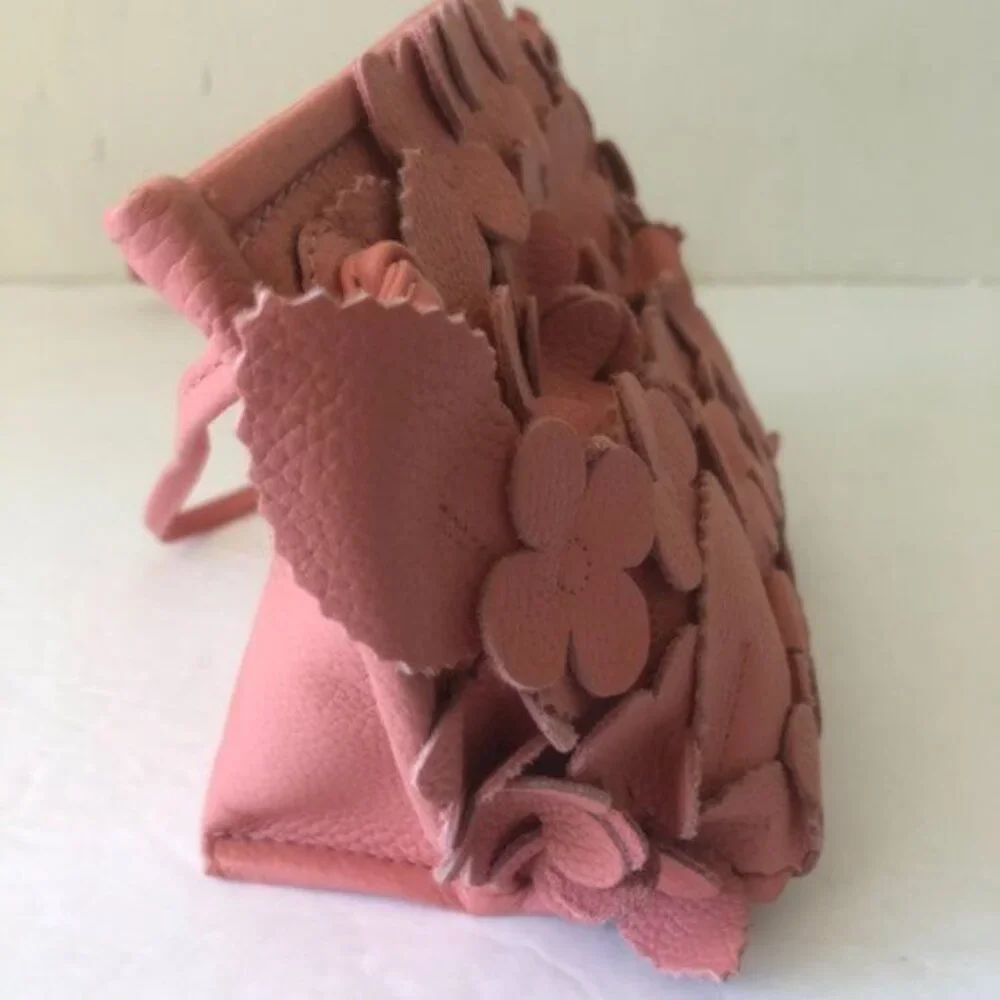 T Tahari 3D Greta Leather Flowers Appliques Pink Crossbody Handbag